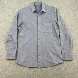 Lululemon Mens Button Up Shirt Blue Size Medium Long Sleeve Knit Commission
